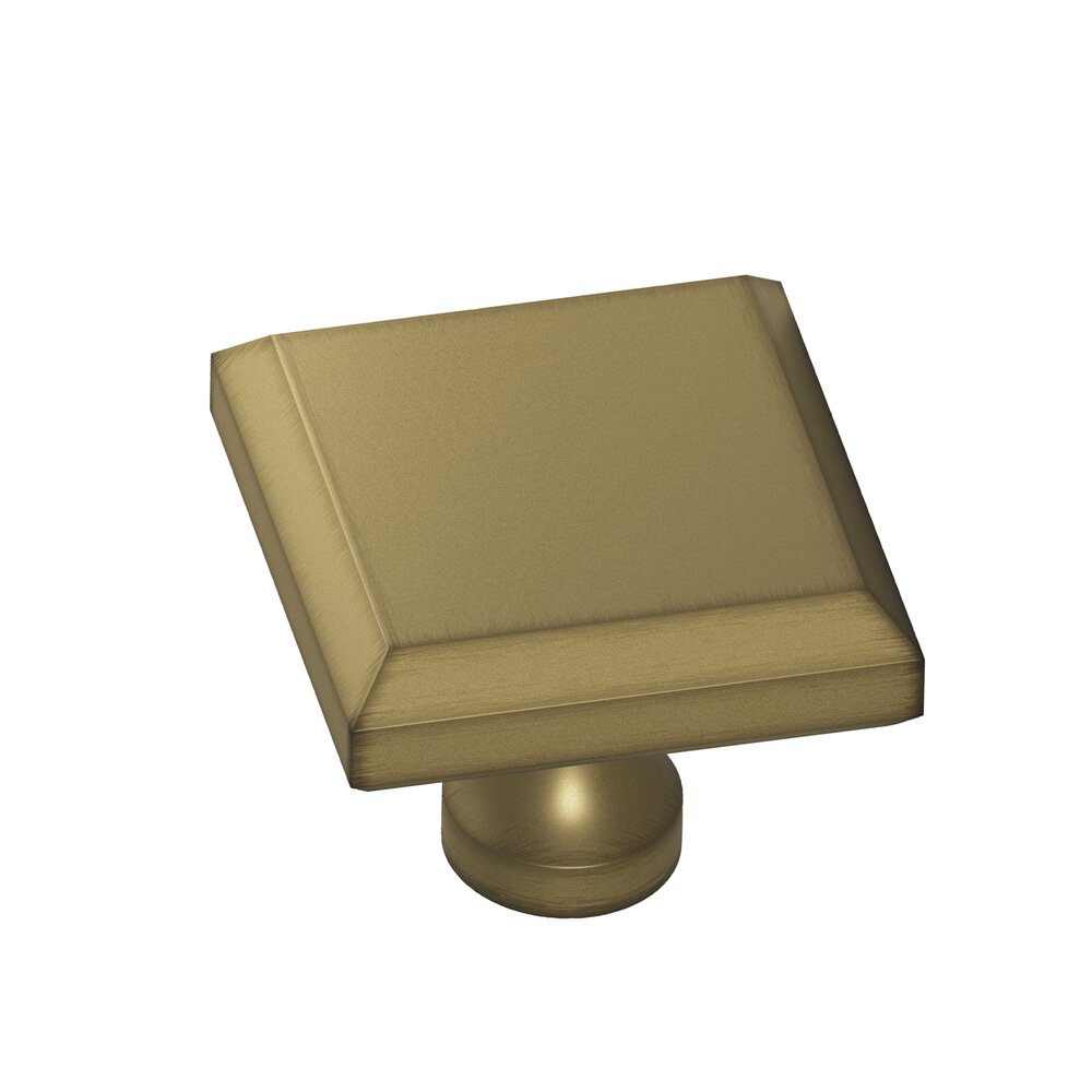 Colonial Bronze 1.5" Square Beveled Cabinet Knob With Flared Post In Matte Antique Satin Brass
