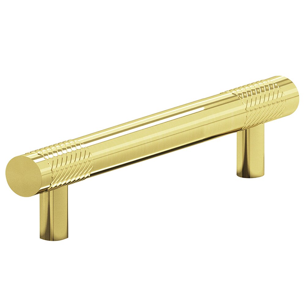 Colonial Bronze 4" Centers Single Knurl Bands Pull in Polished Brass Unlacquered