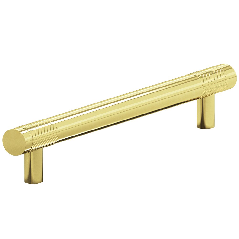 Colonial Bronze 5/8" Diameter Pull Single Knurl Bands 6" Centers Pull in Polished Brass Unlacquered