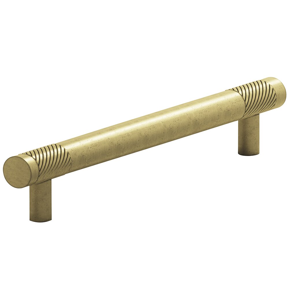 Colonial Bronze 5/8" Diameter Pull Single Knurl Bands 6" Centers Pull in Distressed Antique Brass