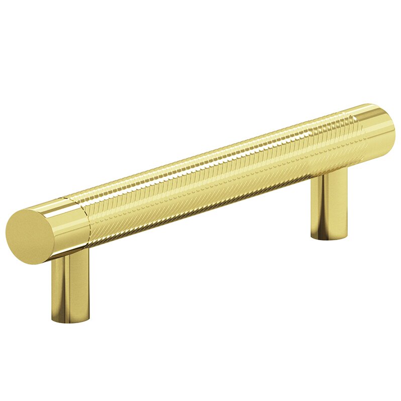 Colonial Bronze 4" Centers Single Knurl Pull in Polished Brass Unlacquered