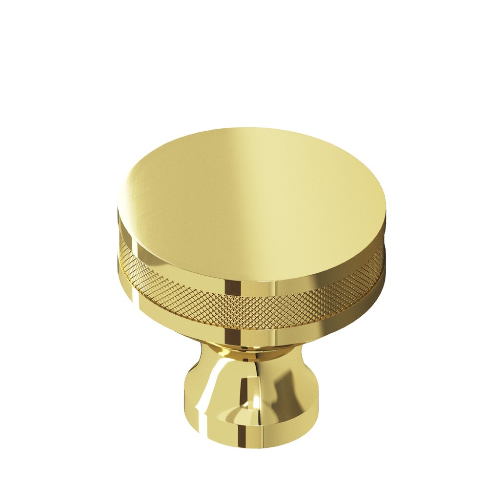Colonial Bronze 1" Diameter Round Diamond-Knurled Sandwich Cabinet Knob In Polished Brass