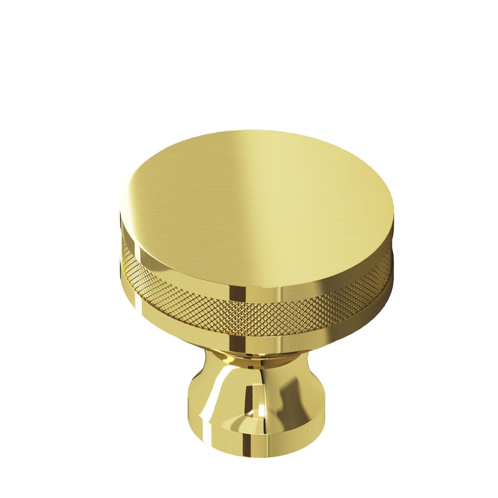 Colonial Bronze 1" Diameter Round Diamond-Knurled Sandwich Cabinet Knob In Unlacquered Polished Brass