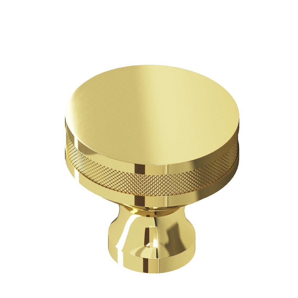 Colonial Bronze 1.25" Diameter Round Diamond-Knurled Sandwich Cabinet Knob In Polished Brass