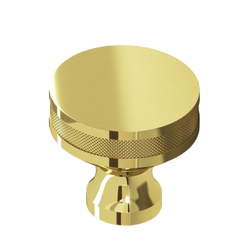 Colonial Bronze 1.5" Diameter Round Diamond-Knurled Sandwich Cabinet Knob In Unlacquered Polished Brass