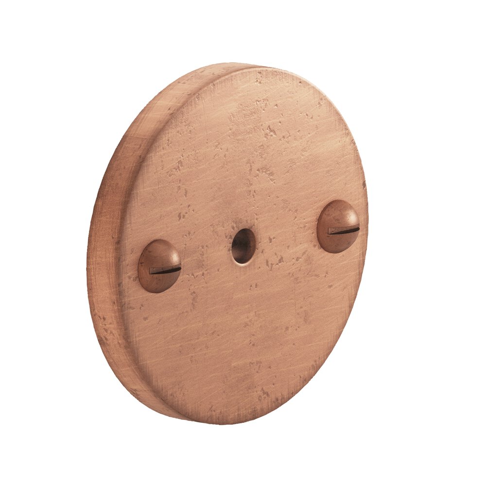 Colonial Bronze 1.75" Diameter Round Backplate With Exposed Finished Screws In Distressed Antique Copper