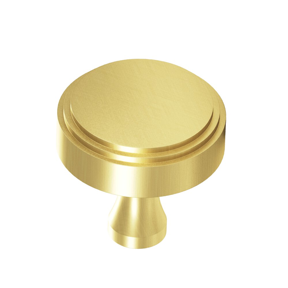 Colonial Bronze 1.25" Diameter Round Stepped Cabinet Knob With Flared Post In Matte Satin Brass