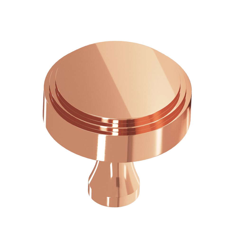 Colonial Bronze 1.5" Diameter Round Stepped Cabinet Knob With Flared Post In Polished Copper