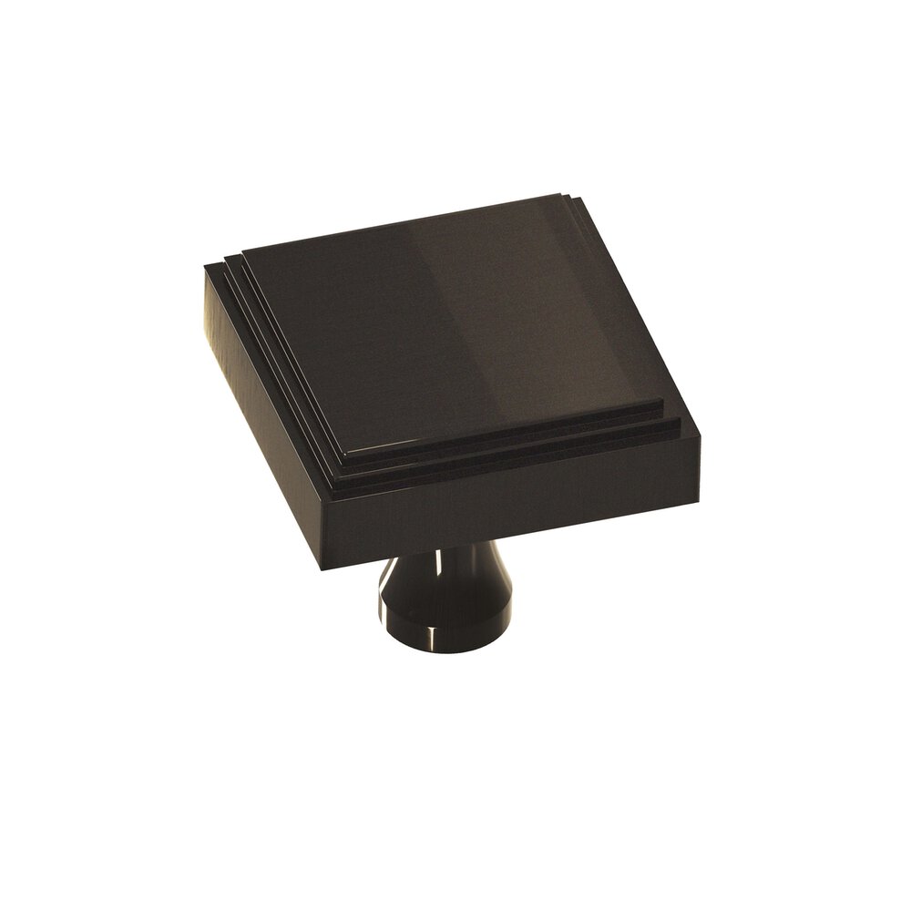 Colonial Bronze 1" Square Stepped Cabinet Knob With Flared Post In Dark Statuary Bronze