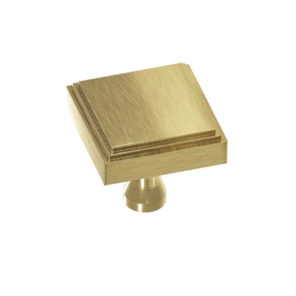 Colonial Bronze 1" Square Stepped Cabinet Knob With Flared Post In Antique Brass