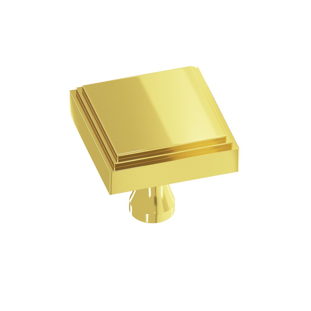 Colonial Bronze 1" Square Stepped Cabinet Knob With Flared Post In French Gold