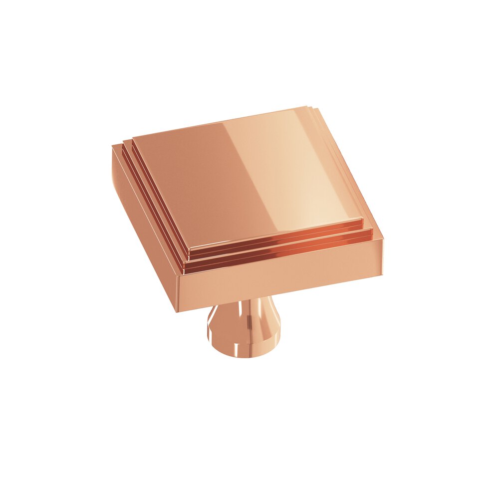 Colonial Bronze 1" Square Stepped Cabinet Knob With Flared Post In Polished Copper