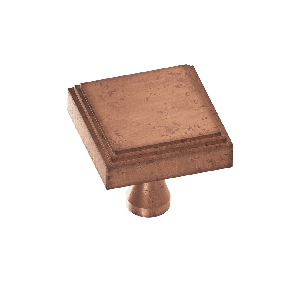 Colonial Bronze 1" Square Stepped Cabinet Knob With Flared Post In Distressed Antique Copper