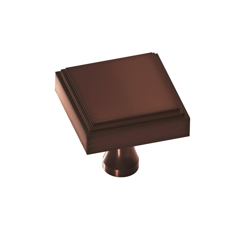 Colonial Bronze 1" Square Stepped Cabinet Knob With Flared Post In Matte Antique Copper