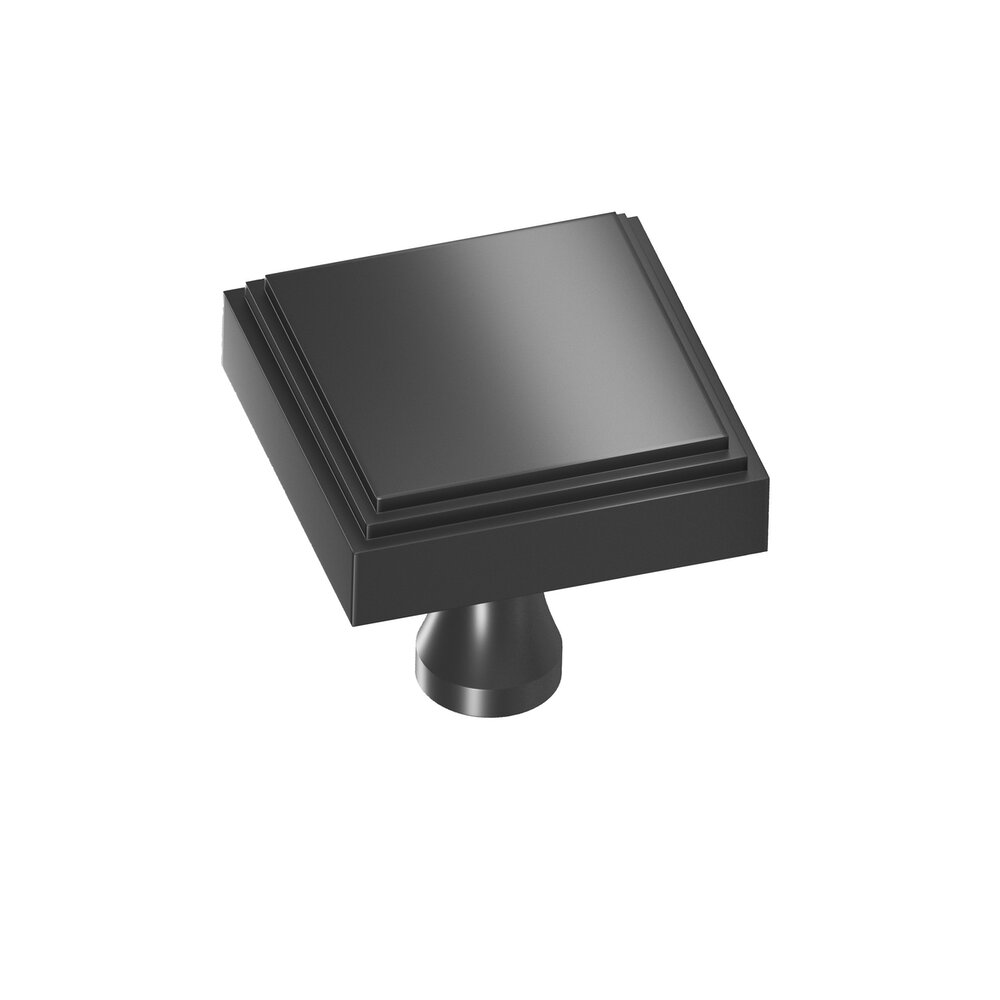 Colonial Bronze 1" Square Stepped Cabinet Knob With Flared Post In Matte Graphite