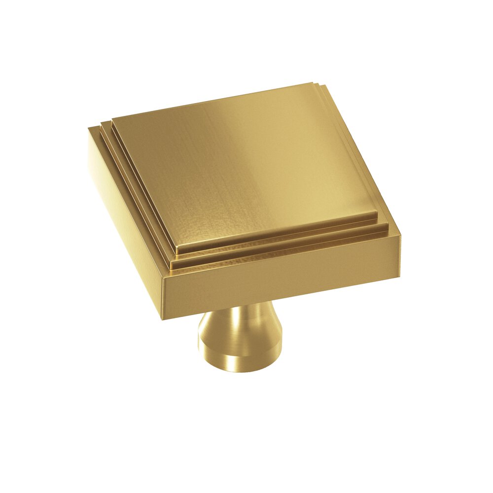 Colonial Bronze 1.25" Square Stepped Cabinet Knob With Flared Post In Satin Brass