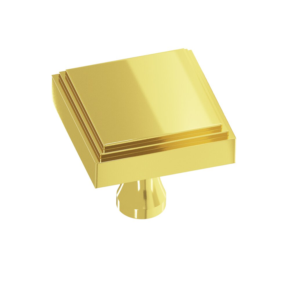 Colonial Bronze 1.25" Square Stepped Cabinet Knob With Flared Post In French Gold
