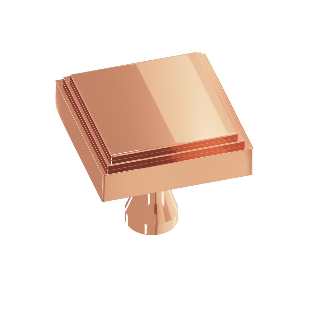 Colonial Bronze 1.25" Square Stepped Cabinet Knob With Flared Post In Polished Copper
