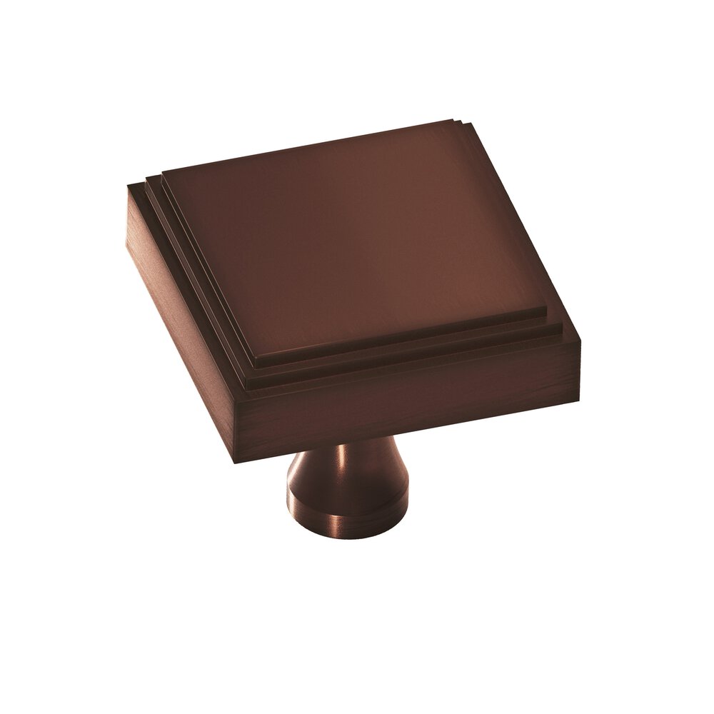 Colonial Bronze 1.25" Square Stepped Cabinet Knob With Flared Post In Matte Antique Copper