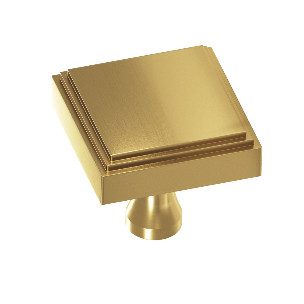 Colonial Bronze 1.5" Square Stepped Cabinet Knob With Flared Post In Satin Brass