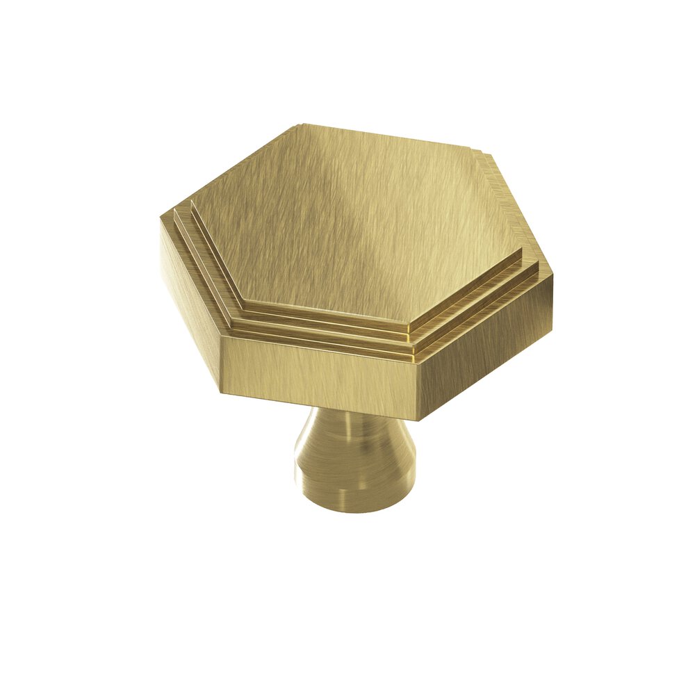 Colonial Bronze 1" Hexagonal Stepped Cabinet Knob With Flared Post In Antique Brass