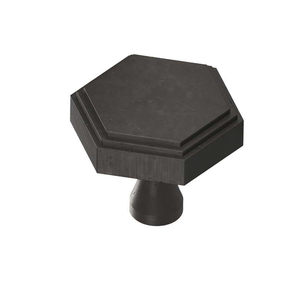 Colonial Bronze 1" Hexagonal Stepped Cabinet Knob With Flared Post In Distressed Satin Black