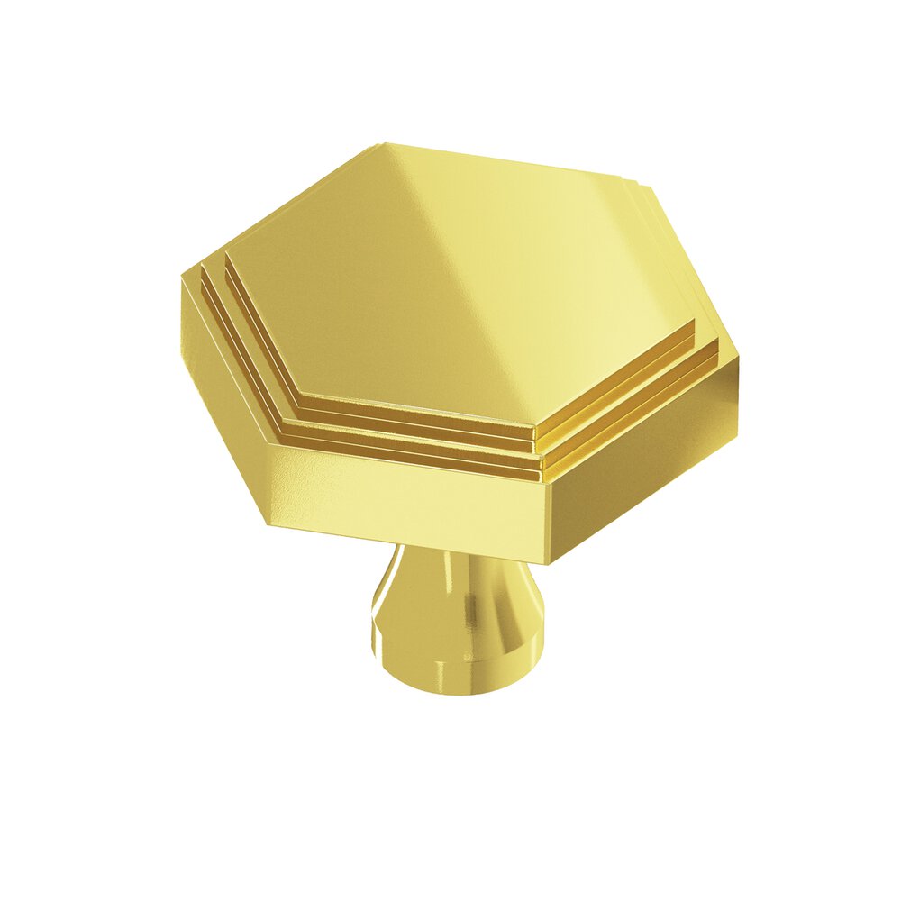 Colonial Bronze 1.25" Hexagonal Stepped Cabinet Knob With Flared Post In French Gold