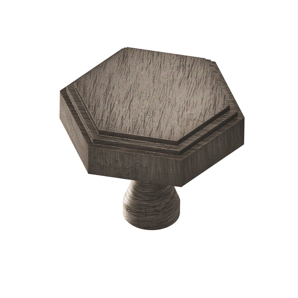 Colonial Bronze 1.25" Hexagonal Stepped Cabinet Knob With Flared Post In Distressed Pewter