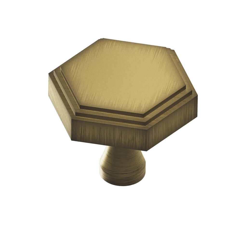 Colonial Bronze 1.25" Hexagonal Stepped Cabinet Knob With Flared Post In Matte Antique Satin Brass