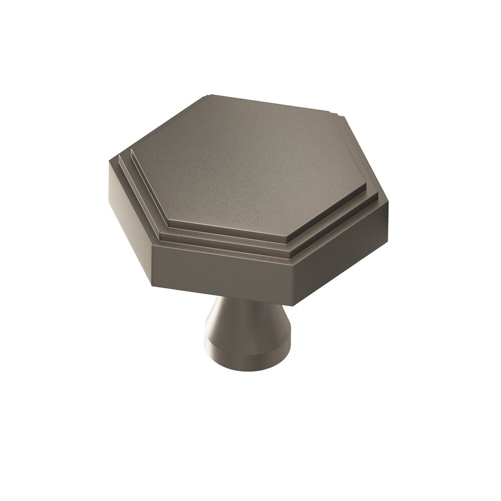 Colonial Bronze 1.5" Hexagonal Stepped Cabinet Knob With Flared Post In Matte Pewter