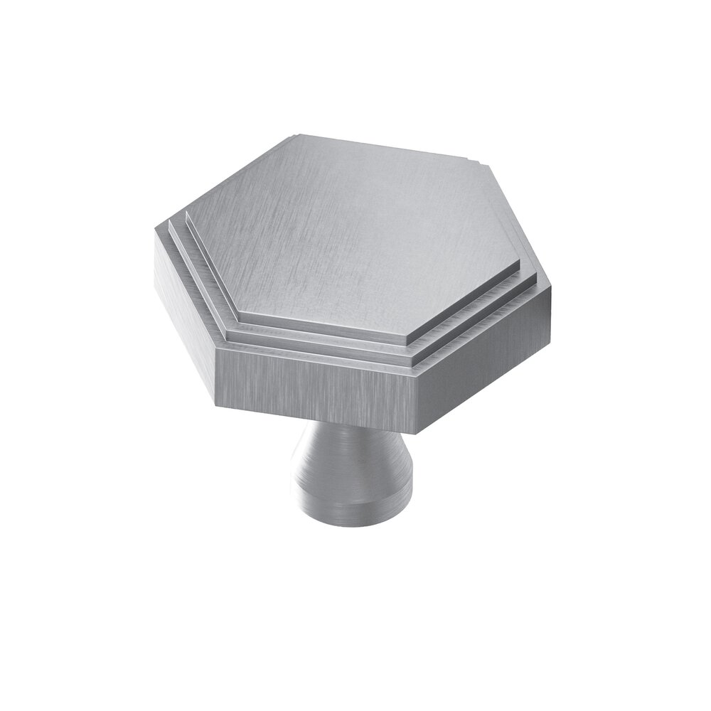 Colonial Bronze 1.5" Hexagonal Stepped Cabinet Knob With Flared Post In Matte Satin Chrome