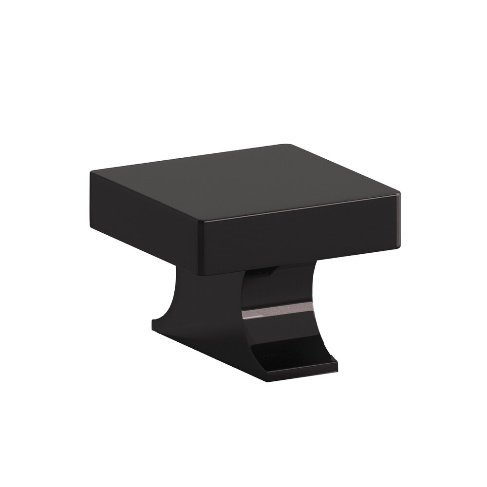 Colonial Bronze 1.5" Square Cabinet Knob With Rectangular Flared Post In Satin Black