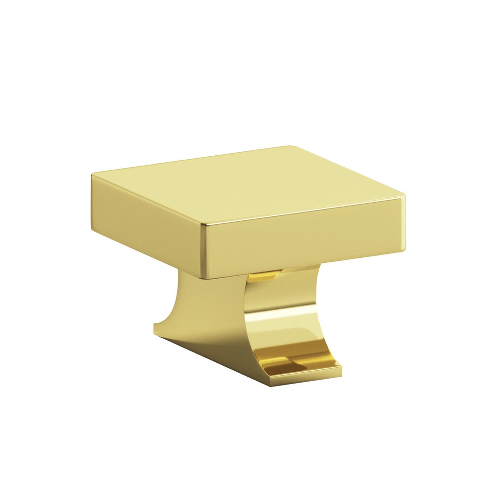 Colonial Bronze 1.5" Square Cabinet Knob With Rectangular Flared Post In Polished Brass