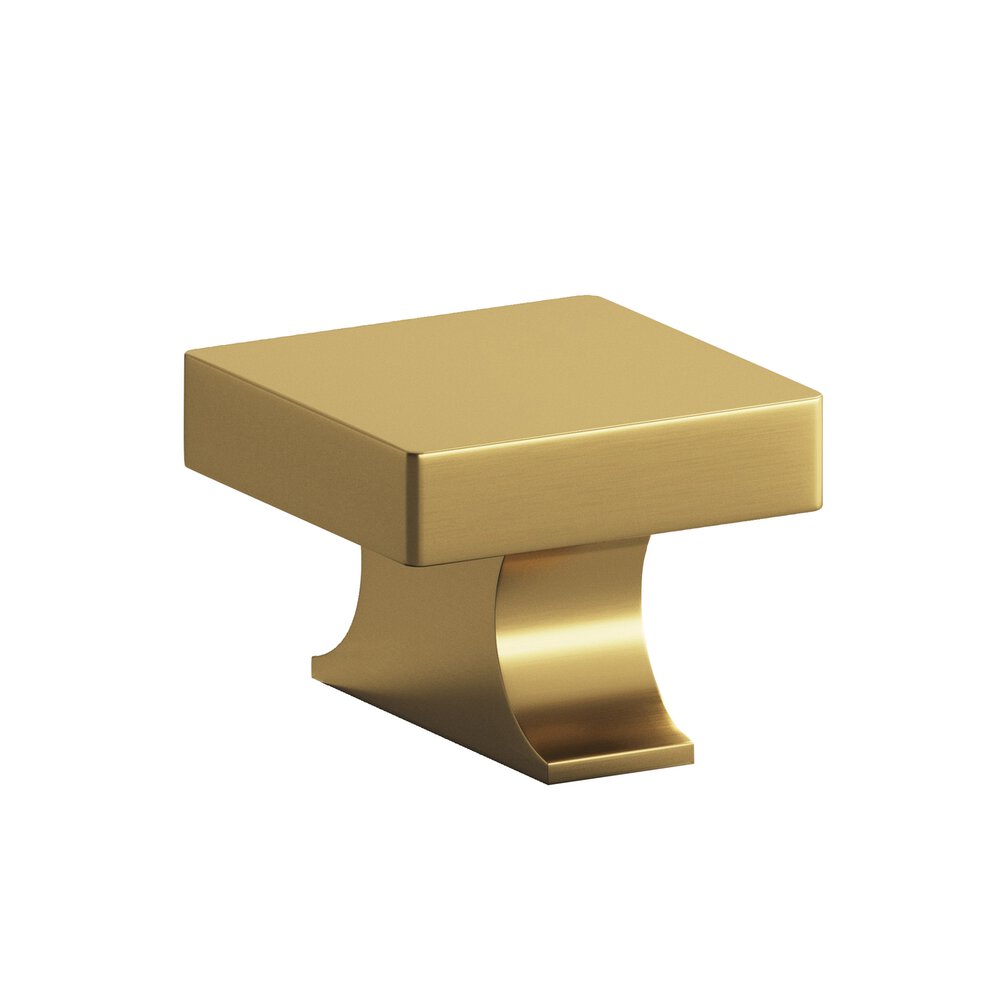 Colonial Bronze 1.5" Square Cabinet Knob With Rectangular Flared Post In Unlacquered Satin Brass
