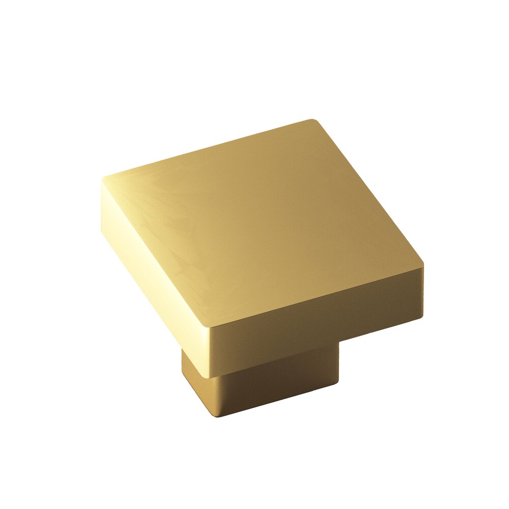 Colonial Bronze 1.5" Square Cabinet Knob With Rectangular Post In Unlacquered Satin Brass