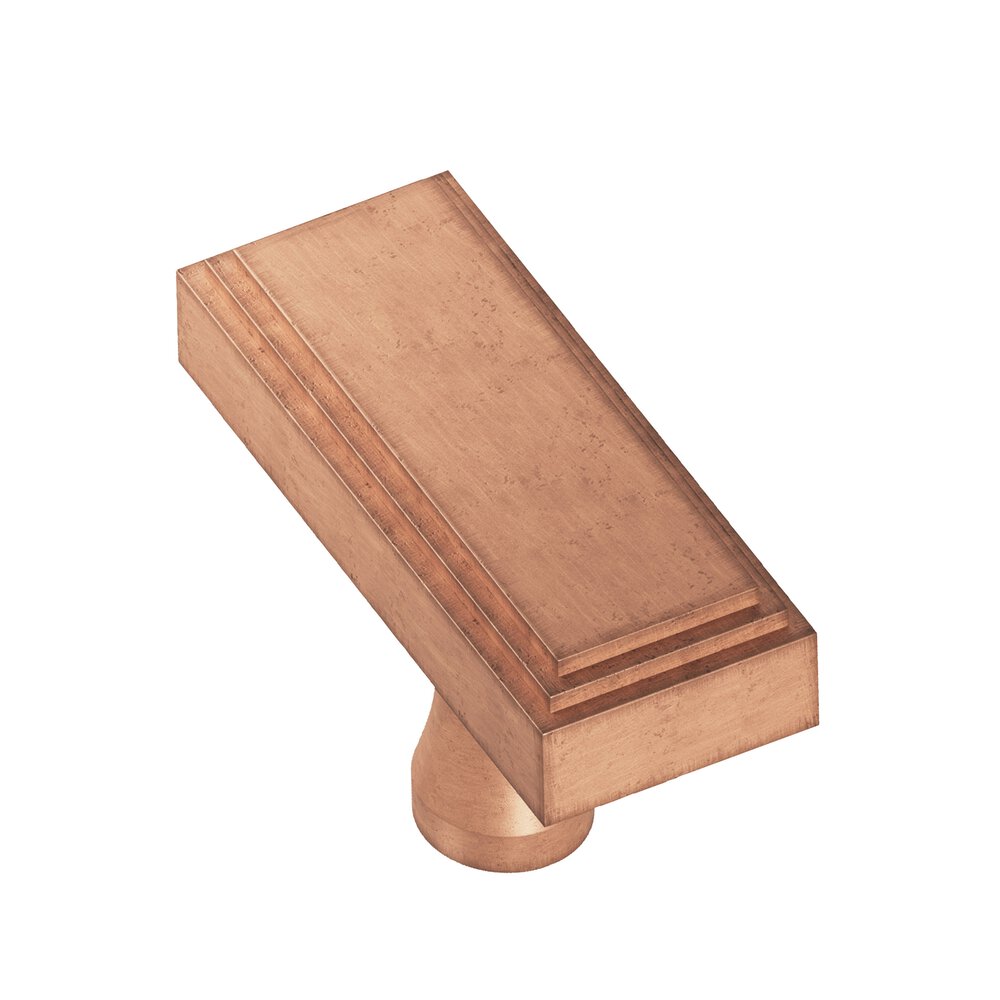 Colonial Bronze 2" Rectangular Stepped T Cabinet Knob With Flared Post In Distressed Antique Copper