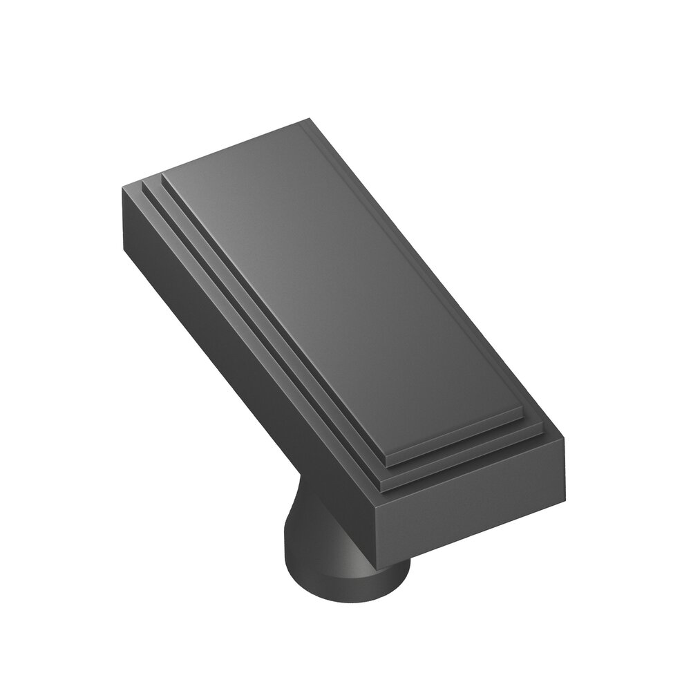 Colonial Bronze 2" Rectangular Stepped T Cabinet Knob With Flared Post In Matte Graphite
