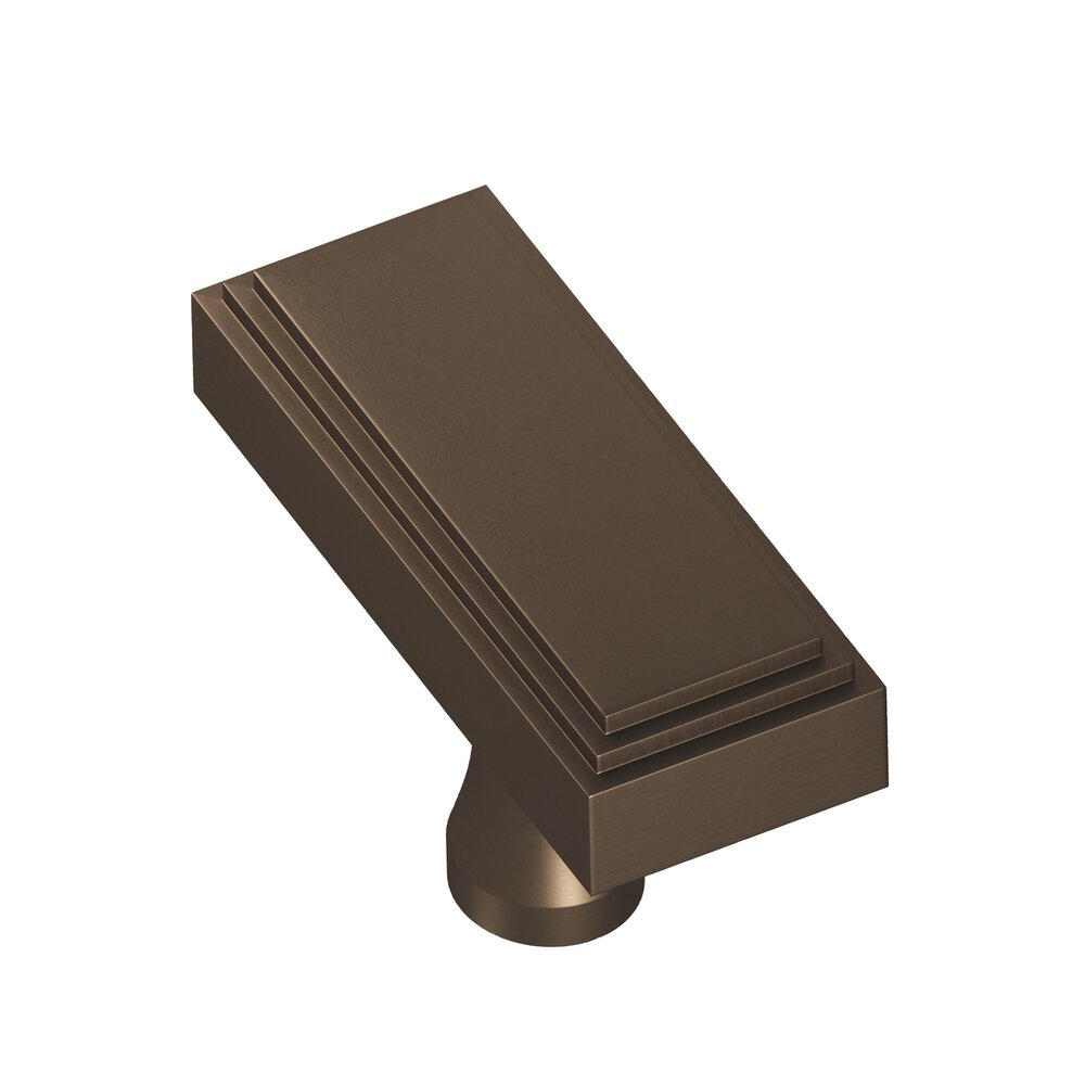 Colonial Bronze 2" Rectangular Stepped T Cabinet Knob With Flared Post In Heritage Bronze