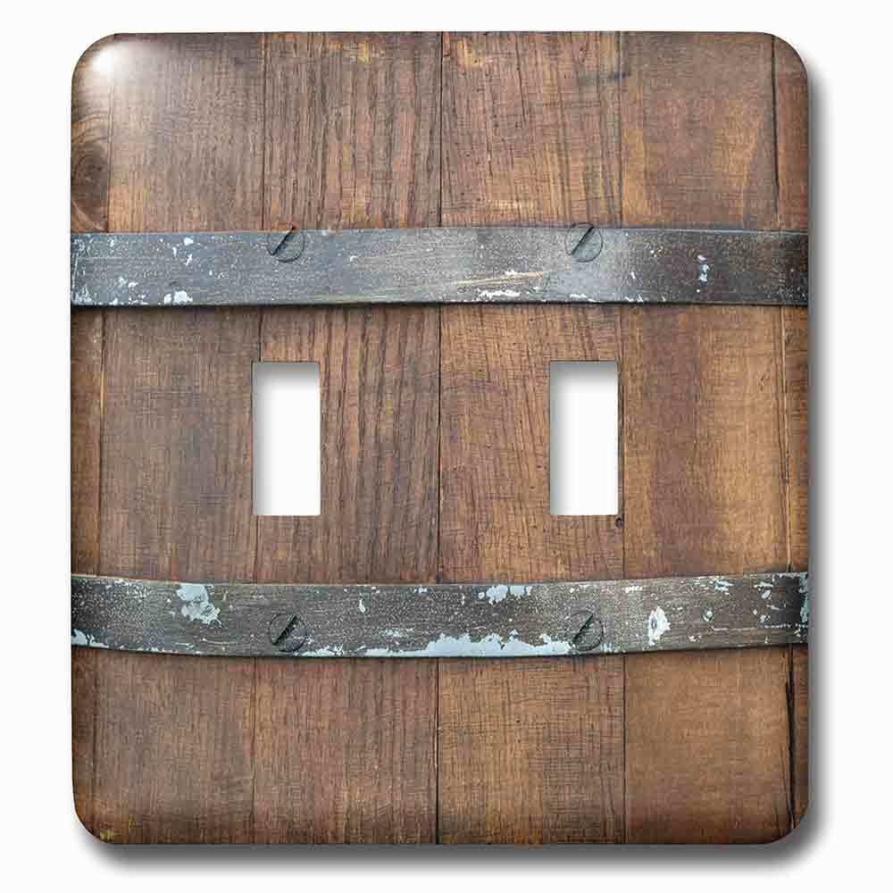 Jazzy Wallplates Double Toggle Wallplate With Image Of A Wooden Barrel, Metal Bands. Closeup View. Wooden Texture