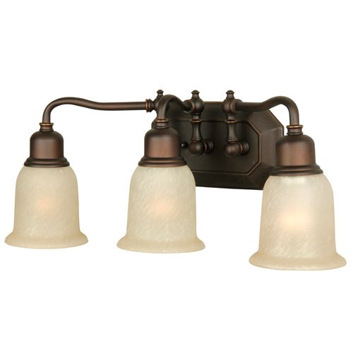 Craftmade Triple Bath Light in Oiled Bronze Gilded with Tea Stained Glass