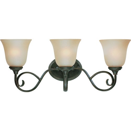 Craftmade Triple Bath Light in Mocha Bronze with Etched; Painted Glass