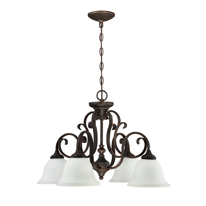 Craftmade 4 Light Down Chandelier in Metropolitan Bronze with White Frosted Glass