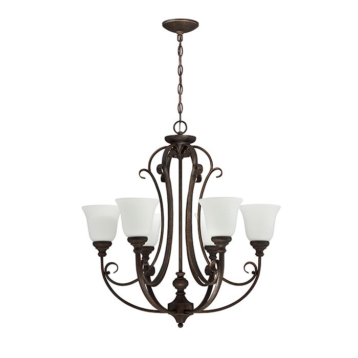 Craftmade 6 Light Chandelier in Metropolitan Bronze with White Frosted Glass