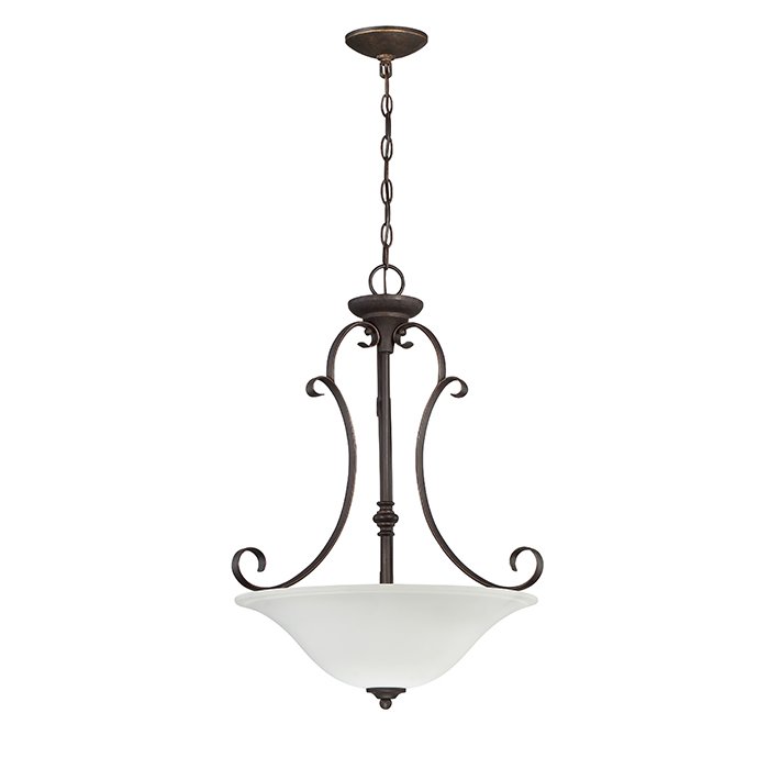 Craftmade 3 Light Inverted Pendant in Metropolitan Bronze with White Frosted Glass