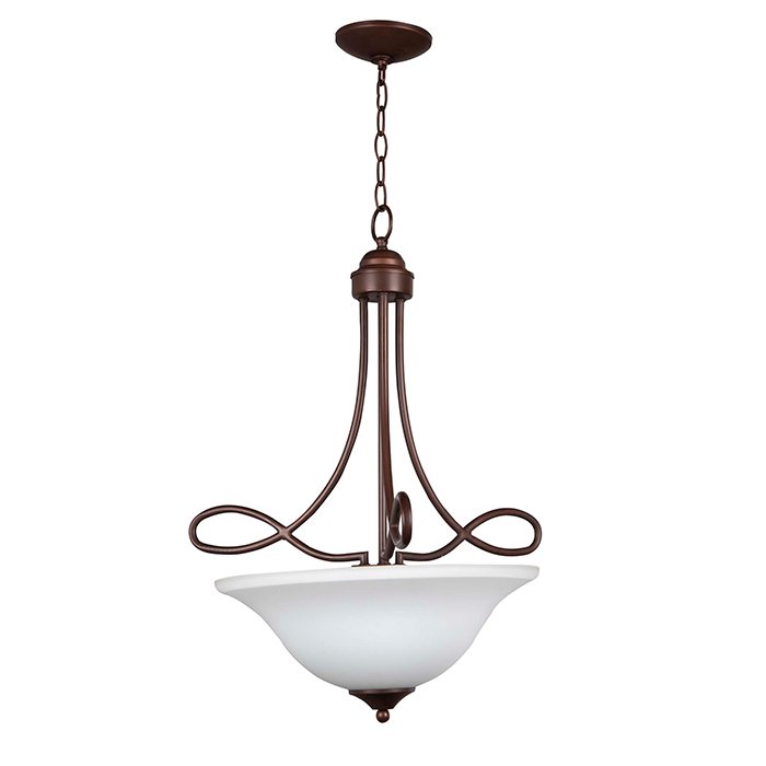Craftmade 3 Light Inverted Pendant in Oiled Bronze with White Frosted Glass