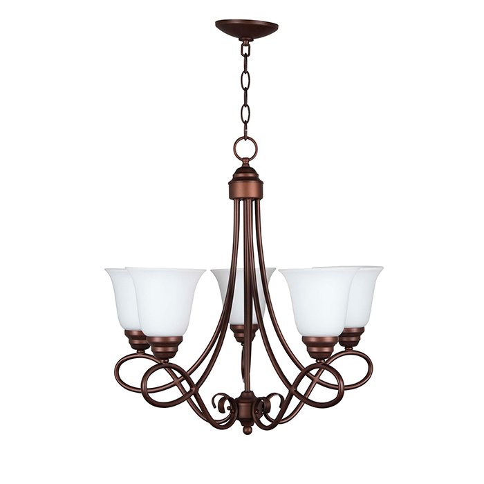 Craftmade 5 Light Chandelier in Oiled Bronze with White Frosted Glass