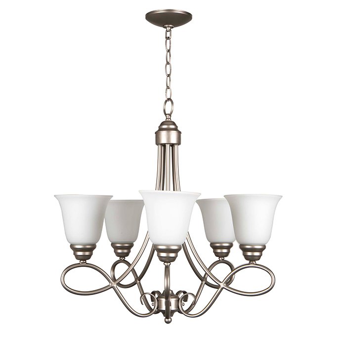 Craftmade 5 Light Chandelier in Satin Nickel with White Frosted Glass