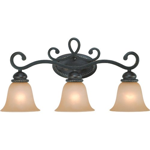 Craftmade Triple Bath Light in Mocha Bronze with Painted Etched Glass