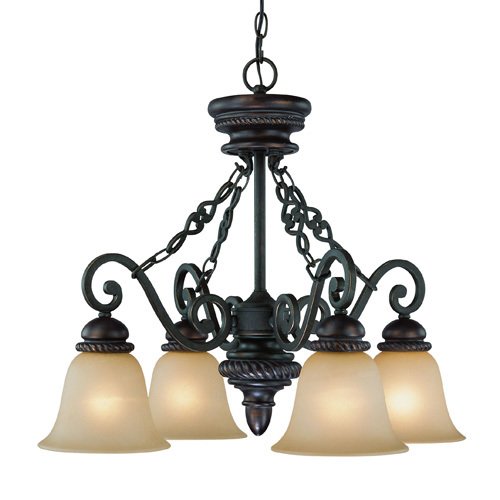 Craftmade 25 1/2" Chandelier in Mocha Bronze with Painted Etched Glass