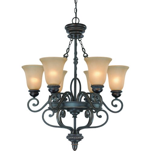 Craftmade 28" Chandelier in Mocha Bronze with Painted Etched Glass